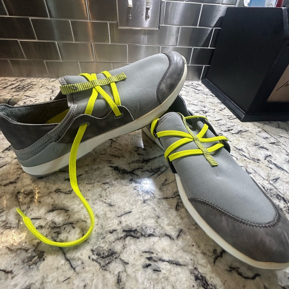 NWT OluKai Miki Li Gray and Neon Yellow Athletic Shoes
